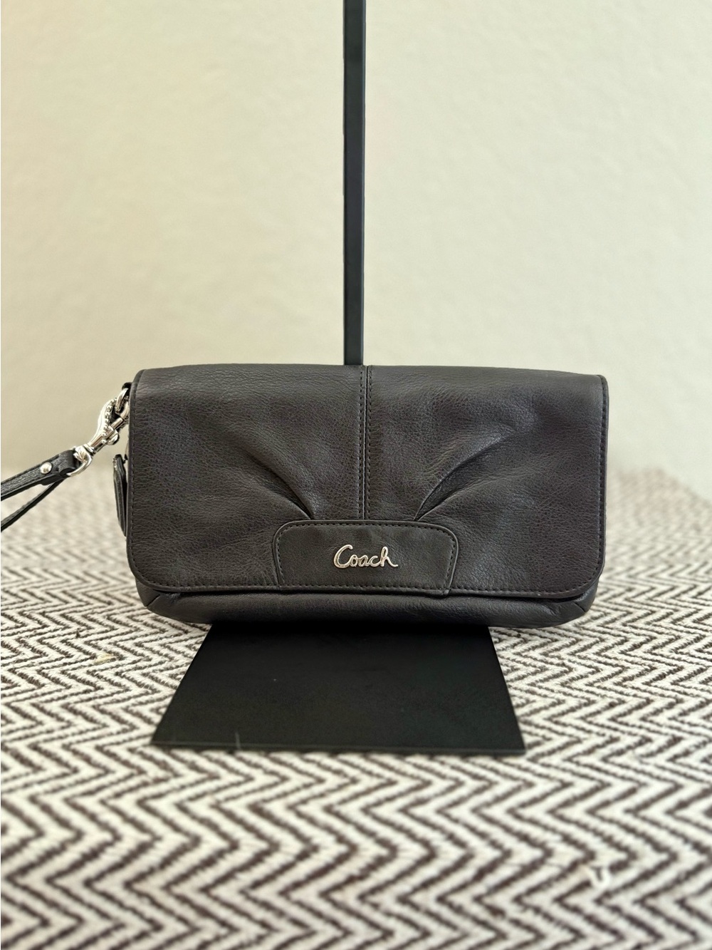 Coach Black Leather Wristlet with Silver Logo - 2011-2012 - EUC